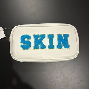 SKIN Lettering Blue Gold White Travel Toiletry Makeup Pouch